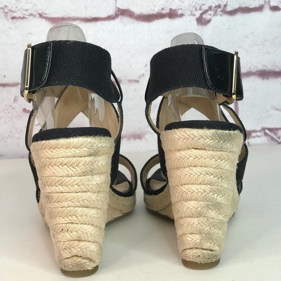 BANANA REPUBLIC TECLA Black Canvas Sz 9 Espadrille Wedge Crossover Ankle Strap - Picture 4 of 16